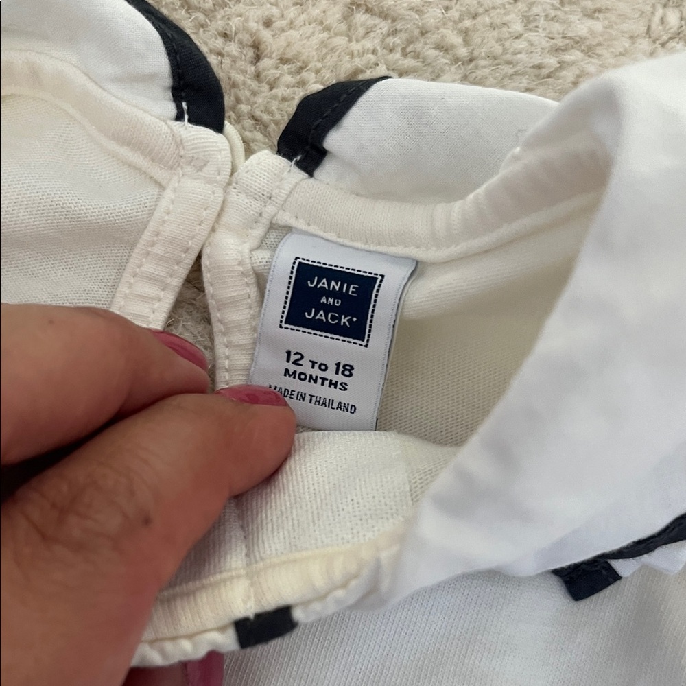 Janie and Jack Ivory Long Sleeve with Navy Bow - Picture 3 of 7